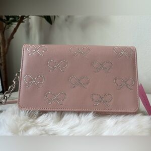 Betsey Johnson Rhinestone Bows Large Wallet Crossbody NWT